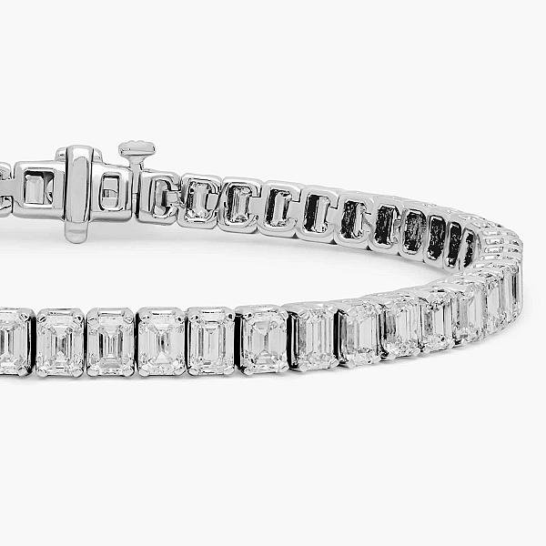 Emerald Cut Lab Diamond Tennis Bracelet: 10K Gold Bridal Jewelry