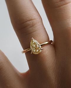 Yellow Pear Cut Lab Diamond Engagement Ring: 14K Gold Anniversary Ring - Image 1