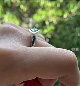 Greenish Blue Lozenge Moissanite Ring: 2 CT Kite Cut Bezel Set - Image 6