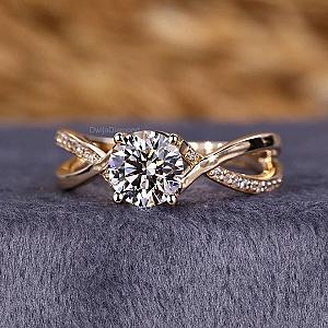 Lab Grown Diamond Engagement Ring: Twisted Band, Solid Gold
