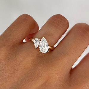 Toi et Moi Moissanite Engagement Ring: Pear Cut Two Stone Solid Gold - Image 1