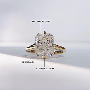 5.0 CT Radiant Cut Moissanite Engagement Ring: Solid Gold Solitaire - Image 2
