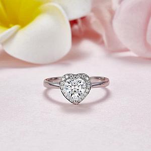 1 CT Heart Lab Grown Diamond Engagement Ring: Halo Pave Band - Image 6