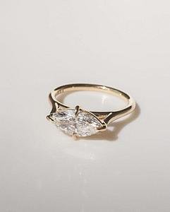 East West Marquise Lab Grown Diamond Engagement Ring - 14k White Gold - Image 4