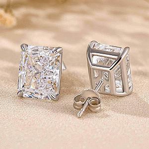 Radiant Lab Diamond Stud Earrings: Handmade Gold Solitaire Bridal Jewelry - Image 3