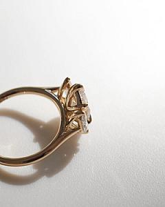 Marquise Moissanite Three Stone Engagement Ring: 14K Gold Cathedral Setting - Image 4