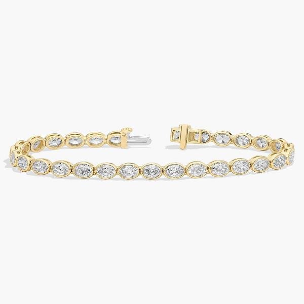 Oval Lab Grown Diamond Tennis Bracelet: 14K Yellow Gold Bezel Bridal Bracelet