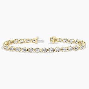 Oval Lab Grown Diamond Tennis Bracelet: 14K Yellow Gold Bezel Bridal Bracelet