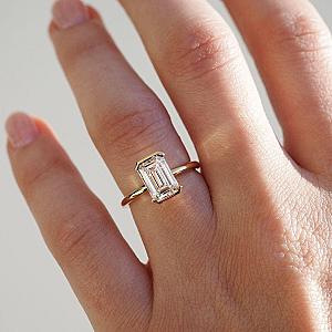 2.00CT Emerald Cut Lab Grown Diamond Ring: 14K Yellow Gold Half Bezel Set - Image 8