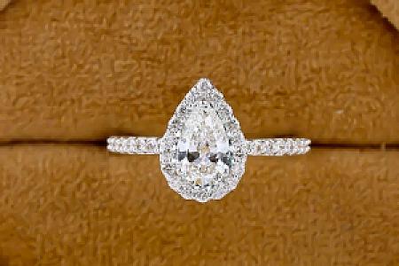 2 CT Pear Cut Moissanite Engagement Ring: Halo Solitaire, 14K Gold - Image 3