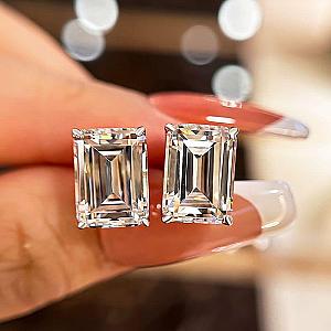 Emerald Cut Lab Grown Diamond Stud Earrings: Solid Gold Solitaire