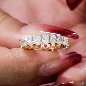 Oval Lab Grown Diamond Eternity Band: Solid Gold Wedding Ring - Image 1