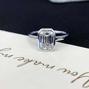 Emerald Cut Lab Grown Diamond Ring: Solitaire Bezel Engagement - Image 5