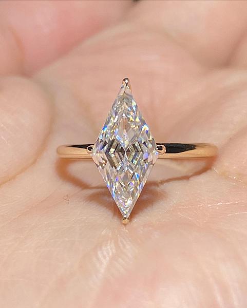 Lozenge Cut Moissanite Engagement Ring: 14K Gold Modern Wedding Ring