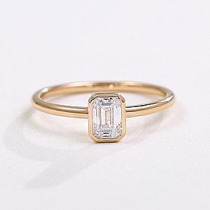 1.50 Carat Emerald Cut Lab Grown Diamond Engagement Ring: 14k Yellow Gold Bezel Solitaire - Image 4