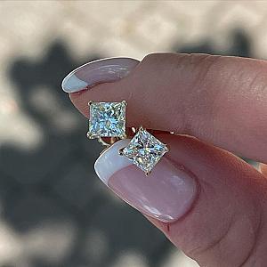IGI Certified Lab Grown Diamond Studs: 14K Gold Princess Cut Earrings