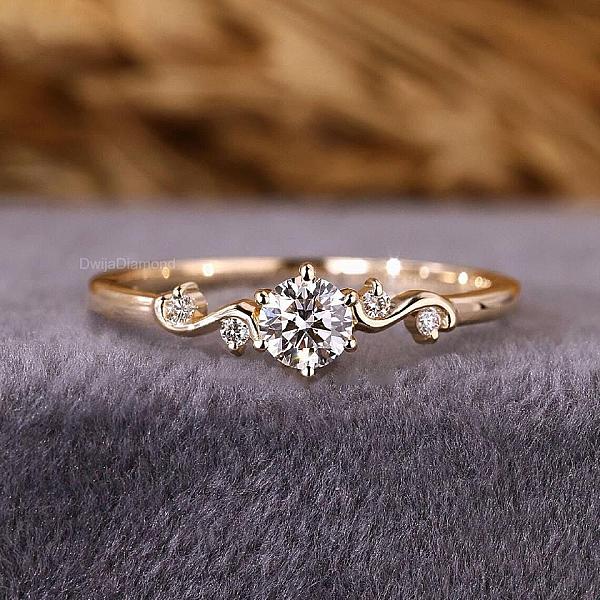 Lab Grown Diamond Engagement Ring: 14K Gold Vintage Promise Ring
