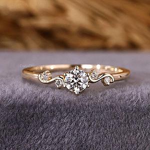 Lab Grown Diamond Engagement Ring: 14K Gold Vintage Promise Ring