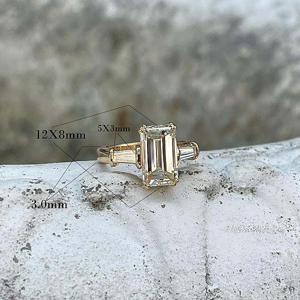 Emerald Cut Moissanite Engagement Ring: Three Stone Solid Gold Anniversary Ring