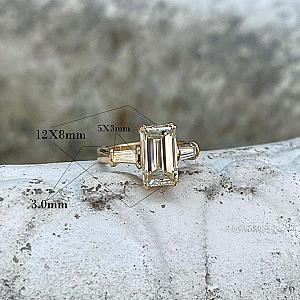 Emerald Cut Moissanite Engagement Ring: Three Stone Solid Gold Anniversary Ring
