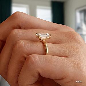 3 Carat Emerald Cut Lab Grown Diamond Engagement Ring - Hidden Halo, Double Claw Prongs - Image 3