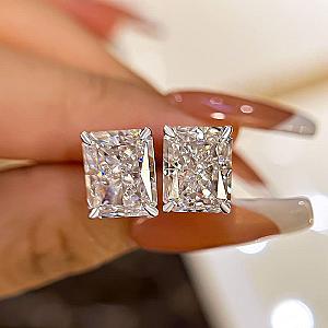 Radiant Lab Diamond Stud Earrings: Handmade Gold Solitaire Bridal Jewelry - Image 6