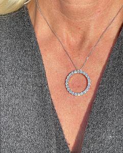 14k Gold Lab Grown Diamond Circle Necklace - Bridal Halo Pendant - Image 4