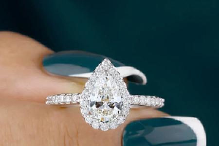 2 CT Pear Cut Moissanite Engagement Ring: Halo Solitaire, 14K Gold - Image 7