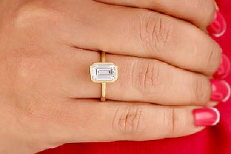 Emerald Cut Moissanite Engagement Ring: Bezel Set Gold Promise Ring - Image 5