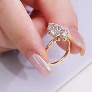 Marquise Cut Lab Grown Diamond Hidden Halo Engagement Ring - Image 5