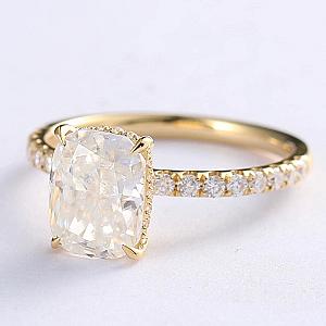 Cushion Cut Moissanite Engagement Ring: Hidden Halo Pave Band - Image 6