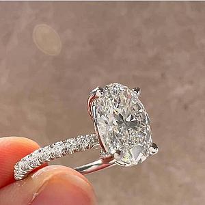 Oval Lab Grown Diamond Engagement Ring: Pave Setting, CVD Diamond - Image 5