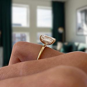 3 Carat Emerald Cut Lab Grown Diamond Engagement Ring - Hidden Halo, Double Claw Prongs - Image 5