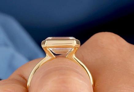 Emerald Cut Moissanite Engagement Ring: 14K Gold Half Bezel Solitaire - Image 3