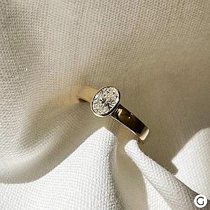 1.00 Carat Oval Lab Grown Diamond Engagement Ring, 14k Yellow Gold Bezel Solitaire - Image 1