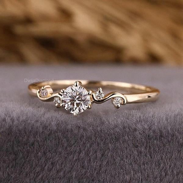 Lab Grown Diamond Engagement Ring: 14K Gold Vintage Promise Ring