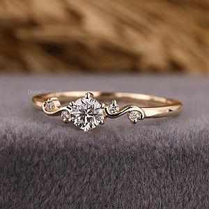 Lab Grown Diamond Engagement Ring: 14K Gold Vintage Promise Ring