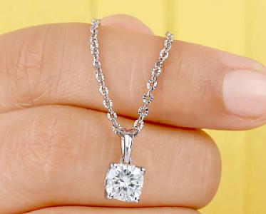 Cushion Moissanite Pendant Necklace: 1.00 CT Solid Gold, Silver Jewelry