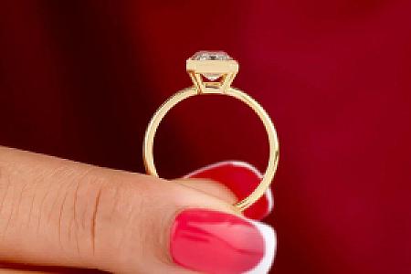 Emerald Cut Moissanite Engagement Ring: Bezel Set Gold Promise Ring - Image 7