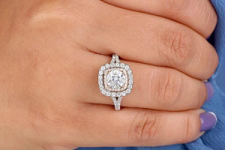 1.25 CT Cushion Cut Moissanite Ring: 14K Gold Double Halo Engagement Ring - Image 6