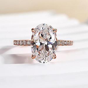 3 Carat Oval Lab Grown Diamond Ring: 14K Gold Hidden Halo Engagement Ring - Image 5