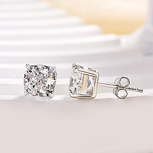 Cushion Cut Lab Grown Diamond Studs: Solitaire Prong Set Earrings - Image 5