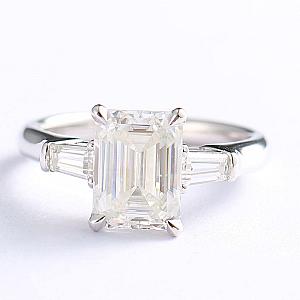 3 Carat Emerald Moissanite Engagement Ring: Tapered Baguette, Three Stone, Handmade - Image 3