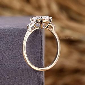 Cushion Lab Grown Diamond Engagement Ring: 14k Gold Three Stone Ring - Image 3