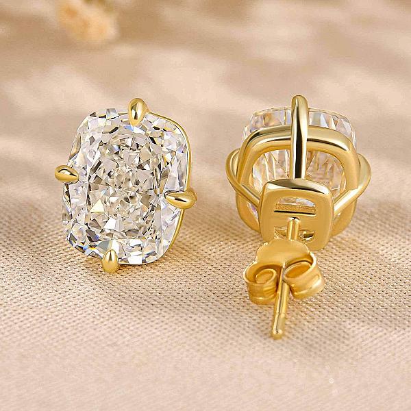 Cushion Lab Diamond Stud Earrings: 14K Gold Solitaire