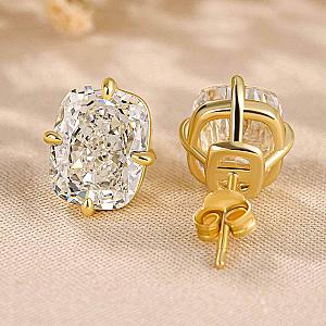 Cushion Lab Diamond Stud Earrings: 14K Gold Solitaire