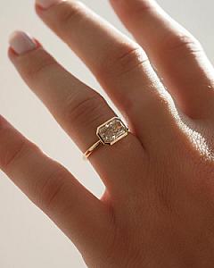 Elongated Radiant Cut Lab Grown Diamond Engagement Ring: East To West Bezel Setting - Image 3