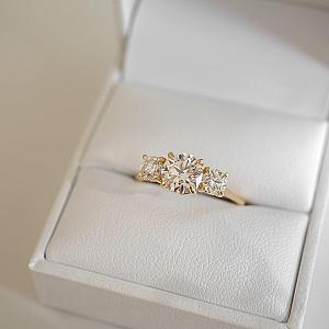Three Stone Lab Grown Diamond Engagement Ring: Wide Band Anniversary Ring - Image 1