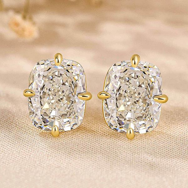 Cushion Lab Diamond Stud Earrings: 14K Gold Solitaire