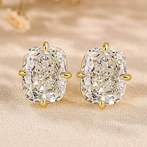 Cushion Lab Diamond Stud Earrings: 14K Gold Solitaire